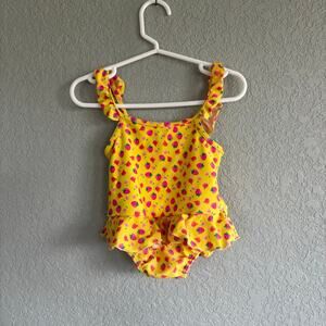 Carter’s 12 month girls swimsuit One Piece Yellow Strawberries Ruffle